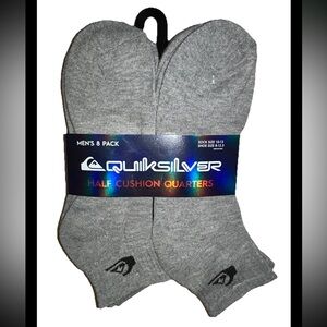 Quicksilver Quarter Socks 8 Pair Men's 8-12.5 Gray w Black Logo Surf Cushion NEW